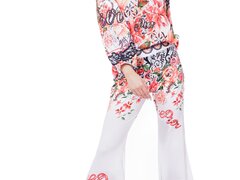 Pantaloni disco evazati alb inflorat